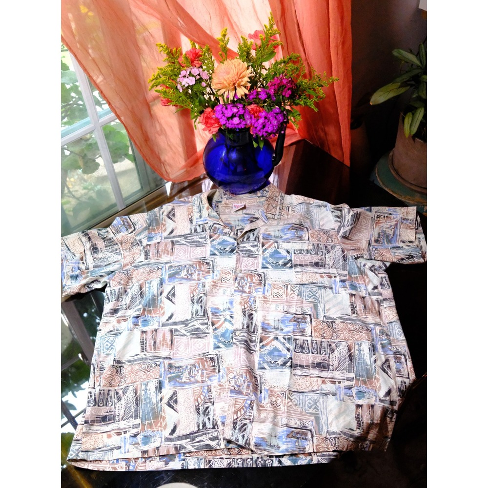 Barefoot in Paradise Cotton Abstract Nautical Sailboat Button Up S 4XL